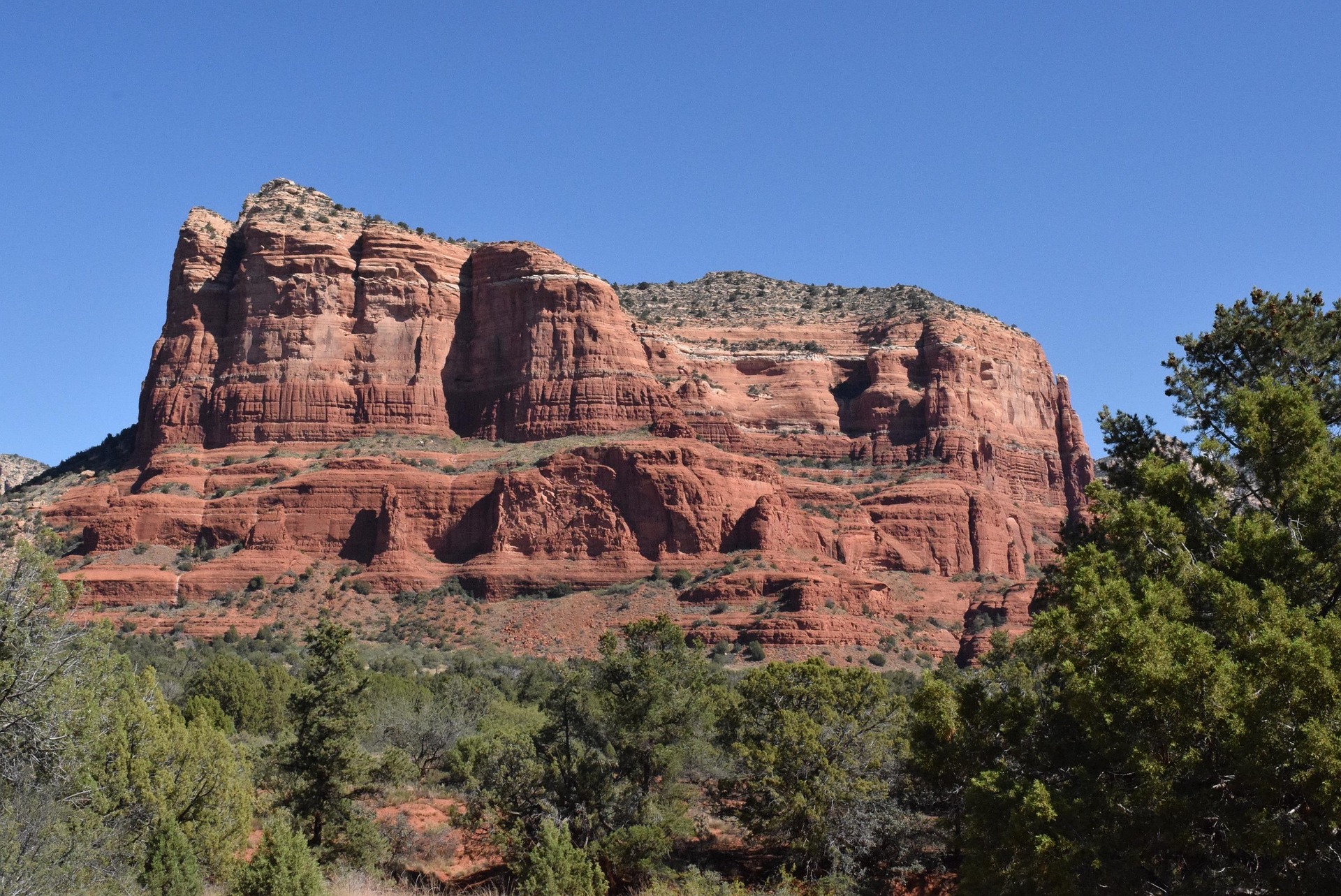 Courthouse Butte with autumn trees in Sedona October